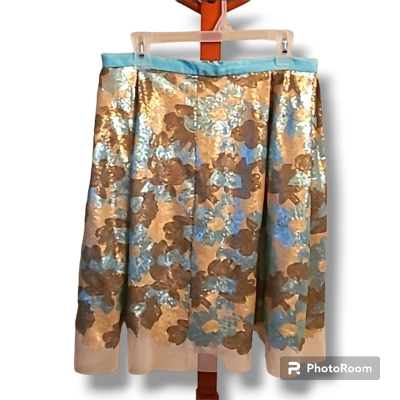 Eva Franco Anthropologie Teal Tan Sequin Skirt - Picture 1 of 8
